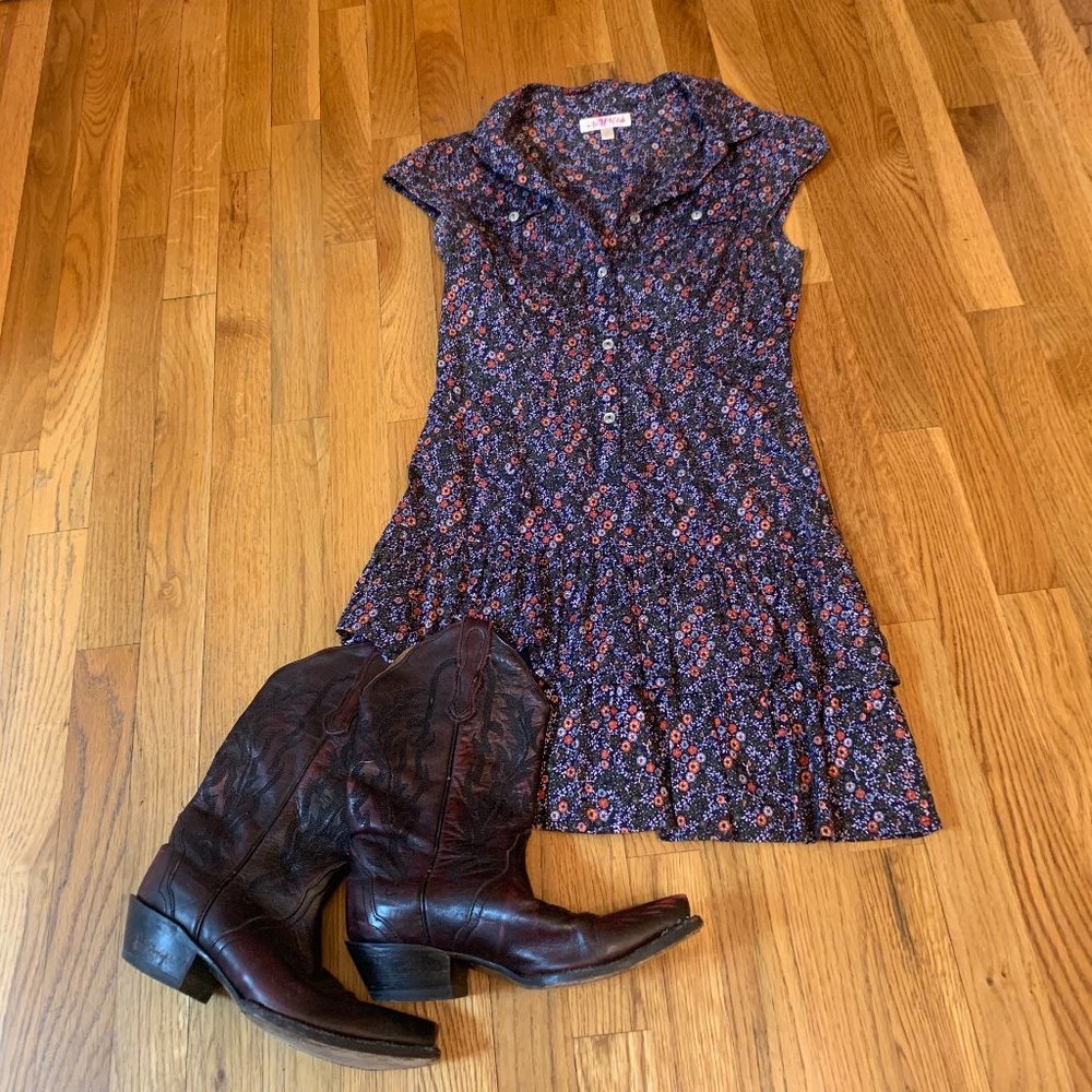 Cute Layered Cotton Dress - Floral
